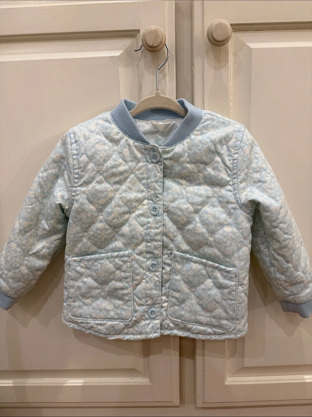 Cat & Jack Quilted Pale Blue Floral Puffer Jacket